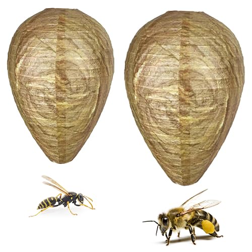 2 Stück Wespennest Attrappe Wetterfest,Wespenabwehr,Wespen Dauerhaft Vertreiben,Präventiv Gegen Wasp,Wespenfalle Künstliches Nest,Vertreiben Fernhalten Bienen,Anti Hornissen für Balkon/Garten Outdoor
