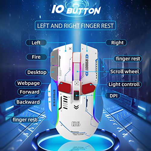 Attack Shark G6 Gaming Mouse, Wired/Wireless/Bluetooth Tri Modes, 5 Adjustable Dpi And 11 Rgb Backlit, Rechargeable Silent Computer Gaming Mice For Windows/Android/Mac/Ios(White/Yellow/Grey) #TOP2