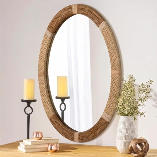 ULIKE Oval Rattan Wall Mirror, 22x30 Inch Rustic Farmhouse Wall Decor with Wicker Frame, Boho Mirror for Nursery Bathroom Bedroom Living Room Entryway - Image 5