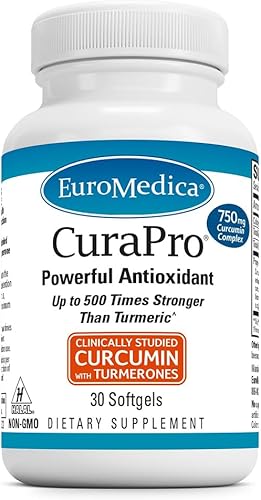 EuroMedica CuraPro - 750 mg, 30 cápsulas blandas - Suplemento de curcumina de cúrcuma de alta potencia - Soporte clínico para hígado, cerebro,