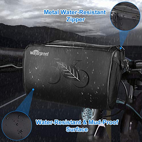 Image of WOTOW Bike Waterproof Handlebar Bag, Bicycle Front Basket Pack with Touch Screen Phone Holder, Reflective Storage Pouch 3L for Men Women Kids Outdoor Road MTB Cycling