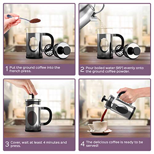 bonVIVO French Press Kaffeebereiter Silver - 3 Tassen - Coffee Maker in Kupfer-Optik - Kaffekanne aus Glas m. Edelstahl… – Bild 3