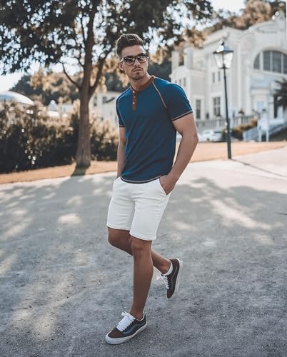 UOUA Mens Short Sleeve Henley Shirts Casual Comfortable Cotton T-Shirt Raglan Sleeve Summer Vintage Button Tops3