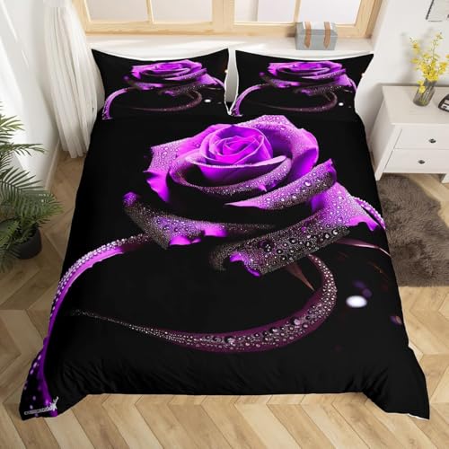 Funda Nordica Cama 90 Rosas Ropa de Cama Rosas Microfibra Suav Funda Edredon 150x200, Funda Nórdica Flores y 2 Funda de Almohada 50x80 cm, d8116