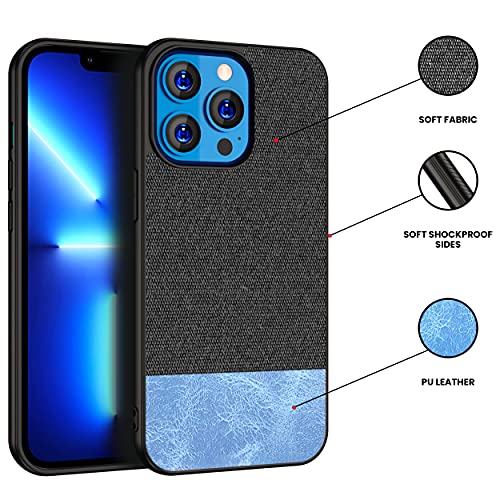 Image of Kapa Soft Fabric & Leather Hybrid Protective Case Cover for Apple iPhone 13 Pro (Black,Blue)