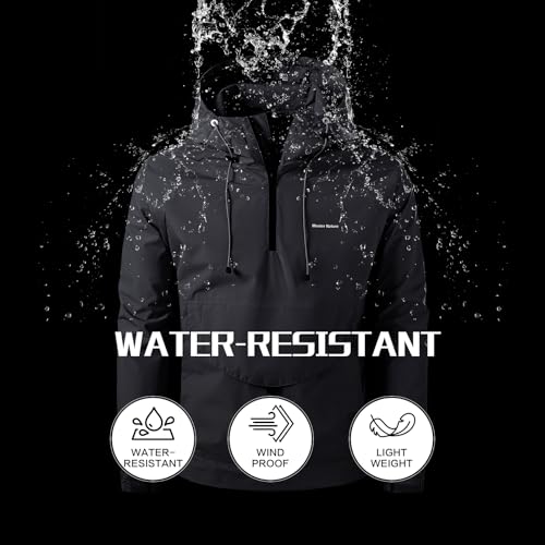 Men's Windproof Water-Resistant Hoodie Windbreaker Jacket Large Front Pocket Adjustable Hood Outdoor Relaxed Fit4