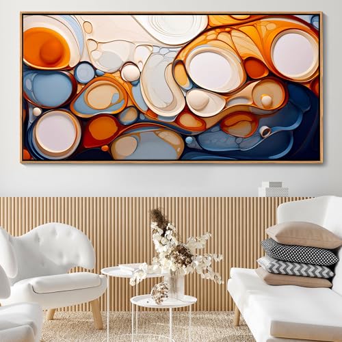 Large Abstract Wall Art: Framed Canvas for Living Room - Colorful Modern Aesthetic Bedroom Decor Above Bed, Office Artwork 2958IN Wood Frame