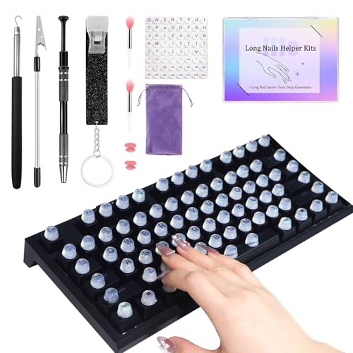 Majeree 64 Pcs Bling Keyboard Bubbles for Long Nails 5-in-1 Long Nails Life Helper Kit Essential Tools for Life Gift for Women Who Love Nail Art