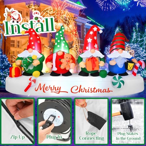 Rocinha 8FT Merry Christmas Inflatable Outdoor Decoration, Gnome Inflatable Christmas Decorations Outside, Blow Up Christmas Decorations Outdoor Inflatables Gnome Xmas Decorations