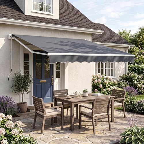 COSTWAY 3 x 2.5m/3 x 3.6m Retractable Manual Awning Anti-UV and Waterproof Garden Patio Canopy with Hand Crank Aluminum Sun Shade Shelter for Balcony Yard(3m x 2.5m Grey)