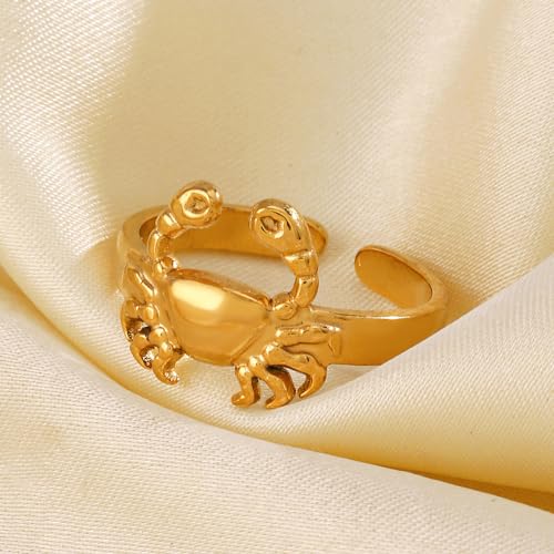 OIDIMS Cute Crab 18k Gold Plated Open Statement Rings for Women Wedding Engagement Ring Eternity Promise Band Stainless Steel Adjustable Finger Bands Lovely Jewelry Gifts Birthday Christmas3