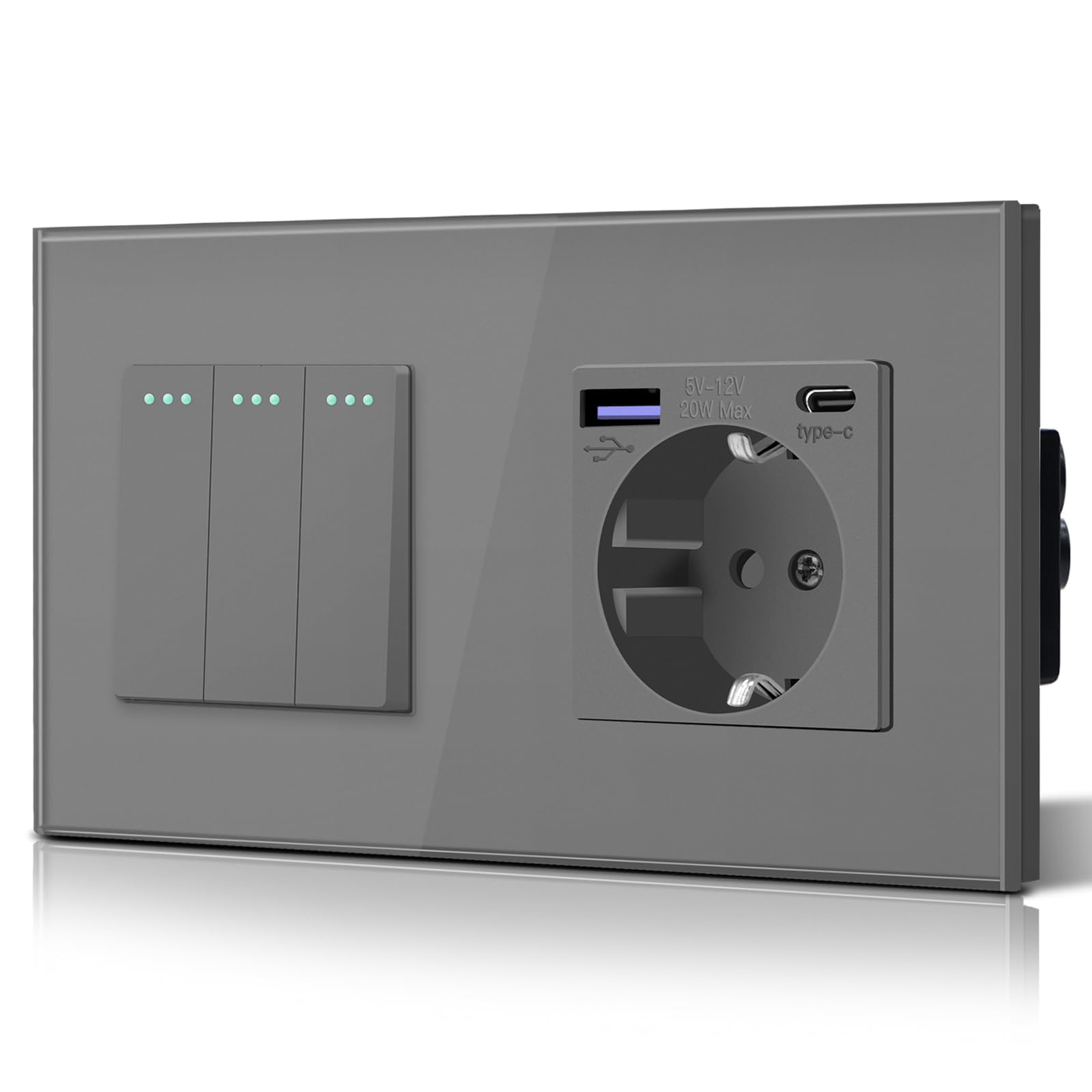 BSEED Enchufe Pared con 20W USB y Tipo C,Enchufe USB C de Cristal,Carga Rápida,3 en 1，Fácil Instalación,1 Enchufe,86mm Blanco — view 38