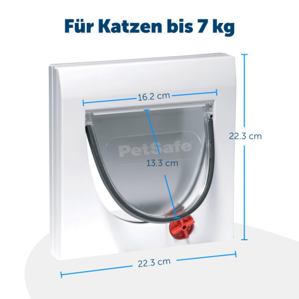 PetSafe Katzenklappe mit 4 Verriegelungsmöglichkeiten - Haustiertür für Katzen, Einfache Installation - Manuelle Verriegelung, robuster Rahmen - Weiß, inklusive Erweiterungstunnel
