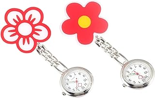 Watch,Pocket Watch,Hanging Watch,Watch Keychain,Hanging Nurse Watch Lapel Watch: 2pcs Clip- on Watch Brooch Fob Pocket Watch Badge Digital Watch for Nurse Doctor Flower Pattern