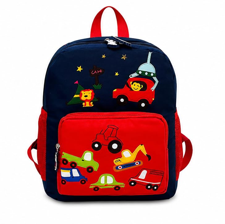veloce Kids Vehicle Theme Backpack – Blue School Bag with Cartoon Cars, Tractor and Construction Vehicle Design-picture-21