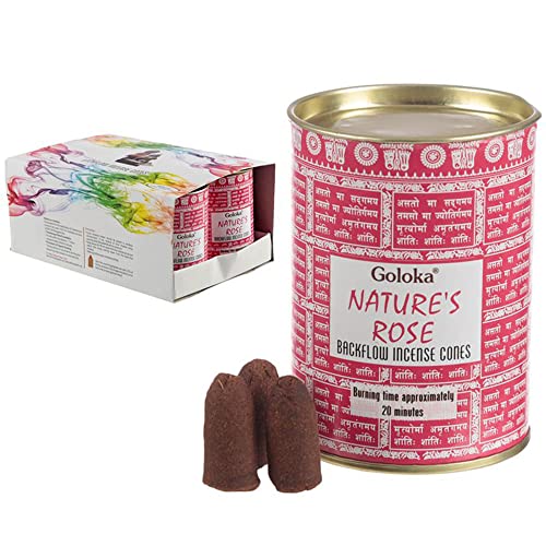 Pack 2 Cajas Incienso Conos de reflujo Goloka - 18 u por Caja (36u) - Bolsa de 10 Gramos de Incienso Especial DoraZen con Pastilla de carbón (Nature´s Rose)