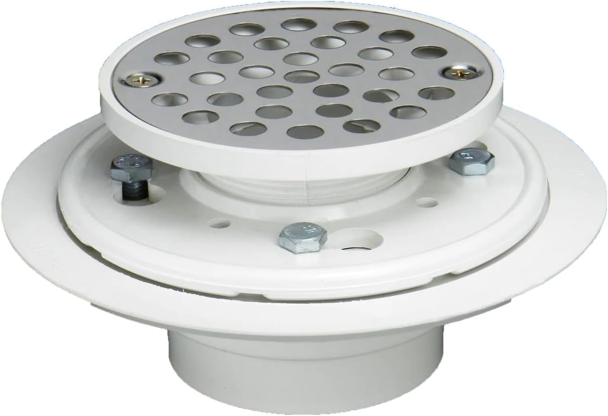 PLP406 Ultra Low Profile Bolt Down Shower Drain for Tile, Granite, Marble & Stone-like Showers Fits Over 2" or Inside 3" Pipe, 3" Total Drain Height for Tight Spaces