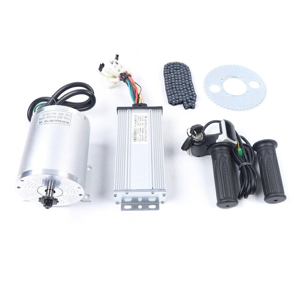 Electric Brushless Motor Complete Kit& Speed Controller, 4300RPM Electric Scooter E-Bike Mini Electric Car DIY BLDC Brushless Motor Kit + LCD Throttle + T8F Crankset + T8F Chain (DC 48V 2000W)