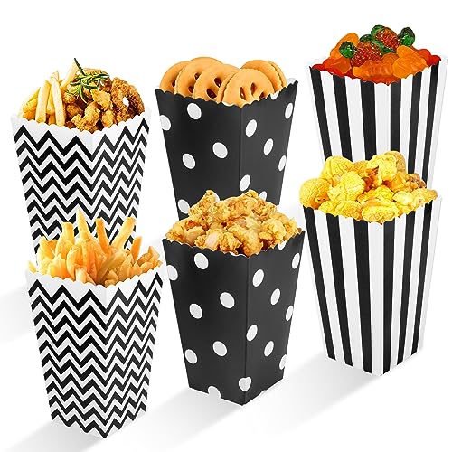 Siumir Popcorn Tüten 24 Stück, Schwarz Kleine Popcorntüte Party Papiertüte Snacks Candy Behälter Streifen Popcorntüten für Filmabend, Geburtstagsfeier, Weihnachten