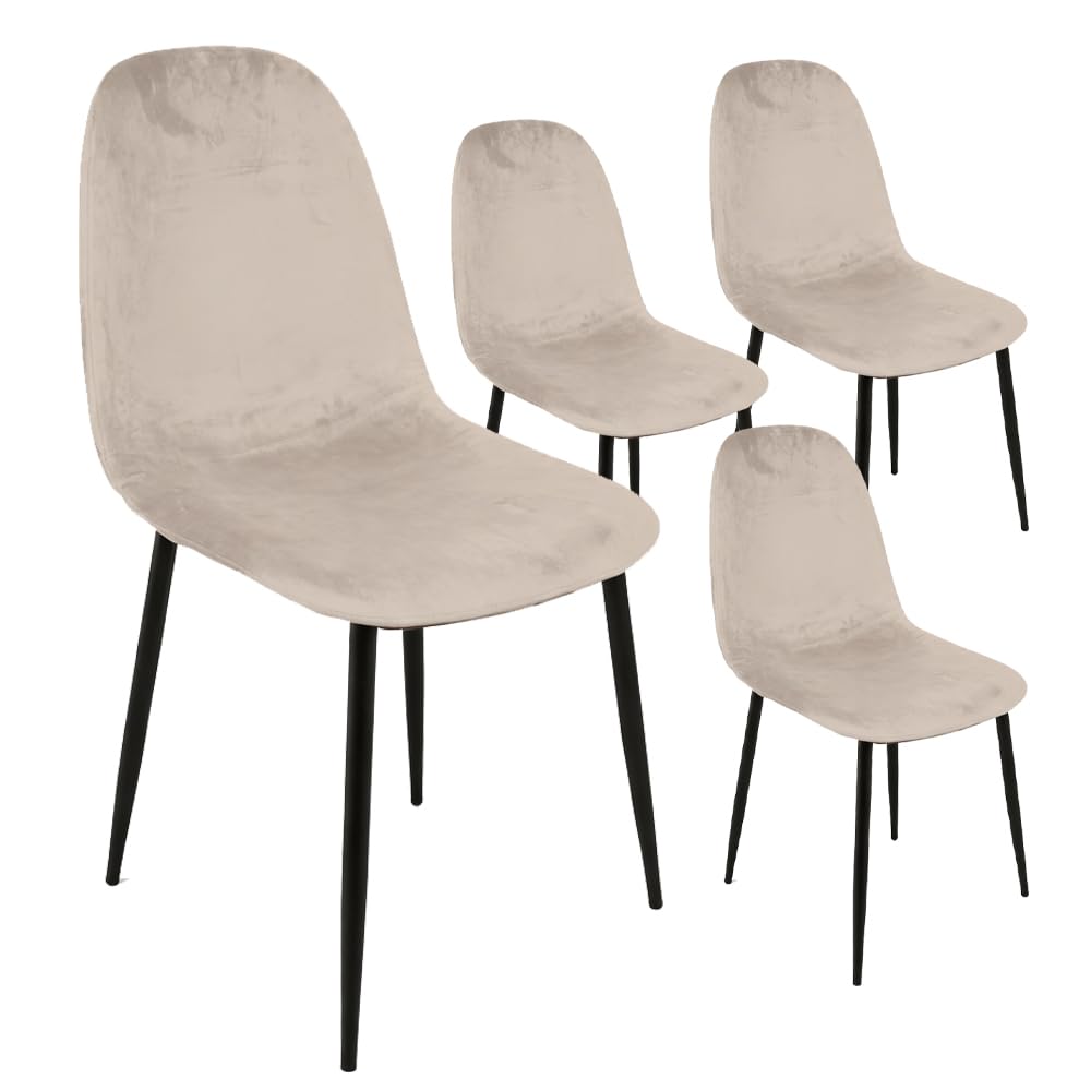 Set 4 Sedie in Velluto Imbottite - Tessuto Tecnico, Colori Vari, Gambe in Metallo, Seduta Morbida, Stile Elegante e Moderno, Portata Massima di 130kg - 52 x 44 x 88 cm (Beige Chiaro)