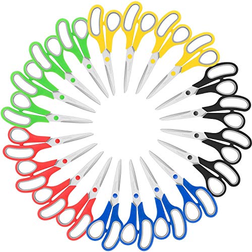 BOIU 20Pcs 8Inch Multipurpose Scissors, Soft Comfort-Grip Handles Steel Scissors for School Office Home