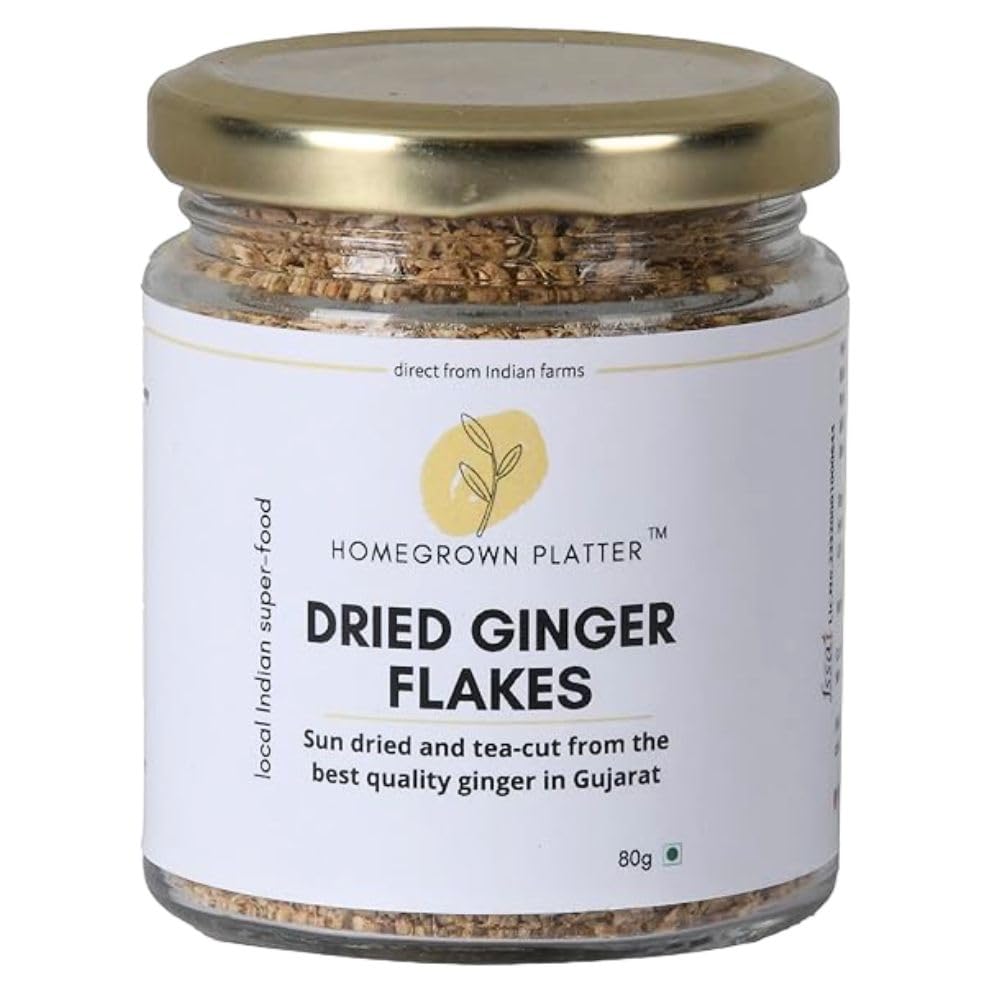 Homegrown Platter Ginger Flakes for Chest Congestion, Digestion (Adrak) | Chai Masala | For Curries (80g)