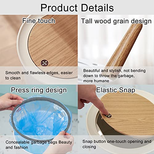 Image of Small Trash Can with Lid abstract white blue marble with golden veins fake stone texture liquid Round Recycle Bin Press Top Dog Proof Wastebasket for Kitchen Bathroom Bedroom Office 7L /1.8 Gallon