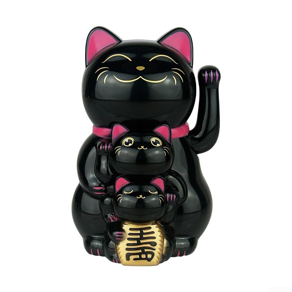 Solar-powered Automatic Waving Lucky Cat, Powered Lucky Cat, Solar Powered Cute Waving Cat, Automatic Waving Lucky Cat Figurine Ornament For Home Office Display(Black)