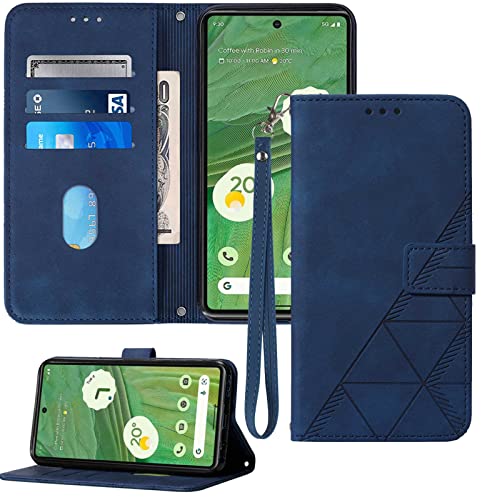 Moment Dextrad for Pixel 7 Case Wallet Card Holder Slots Wrist Strap TPU Interior Protective Stand PU Leather Folio Flip Cover for Google Pixel 7 6.3 5G (2022) (Blue)
