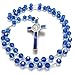 Italian Rosary with Pope Leo XIV Apostolic Blessing – Large Beads Catholic Necklace for Car Mirror, First Communion, Religious Keepsake Gift (Blue Crystal)