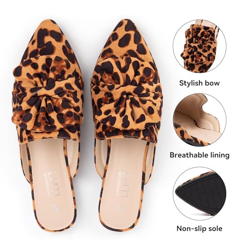 Image of MUSSHOE Pointed Toe Women's Bow Mules: Slip On Backless Loafers - Dressy Casual Flat Shoes for Office Work & Everyday Wear