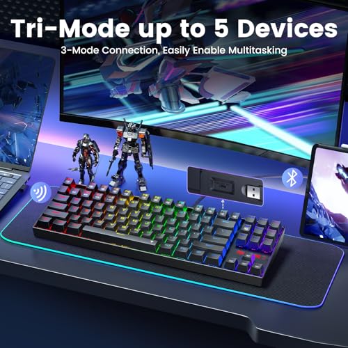 Image of Redragon Wireless Gaming Keyboard, BT /2.4Ghz Tri-Mode Mechanical Keyboard with Aluminum Pannel, Hot-Swap Red Switch, Programmable 87 Keys TKL, LED Rainbow Backlit - K552-KRS