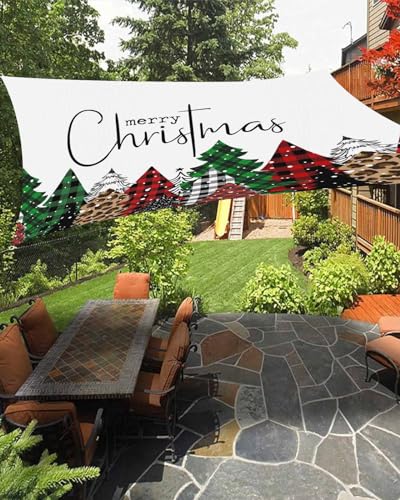 Boanket Sun Shade Sail 8' x 10', Christmas Tree Rectangular Waterproof Outdoor Sun Shades, Xmas Tree Green Red Black Plaid Leopard Shade Cloth for Patio Deck Terrace Garden Lawns Beach Backyard