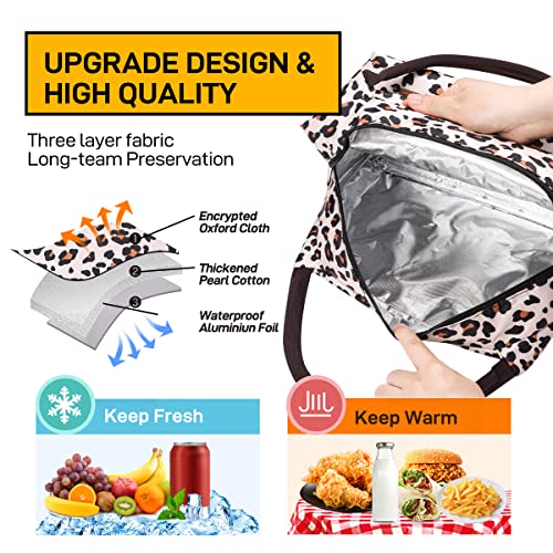 Buringer Insulated Lunch Bag Lunch Box for Women Men Adult Lunch Tote for Work Picnic Travel (Leopard Print)