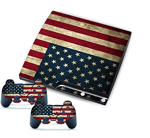 Flag PS3 Skin Sticker Decals Custom Cover Case Decal Game Vinyl Skins for Sony Play Station 3 Slim Console and 2 Wireless Remote Controllers
