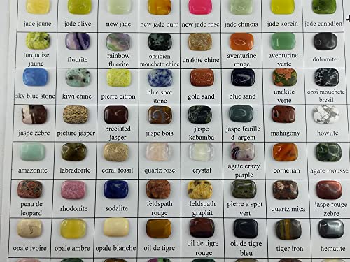 Planche pédagogique DECOUVERTE des Pierres, Un Outil Simple pour reconnaître et Apprendre Les minéraux. Un Grand Choix de Couleurs avec Le nom associé : 69 échantillons de Pierres véritables Cover