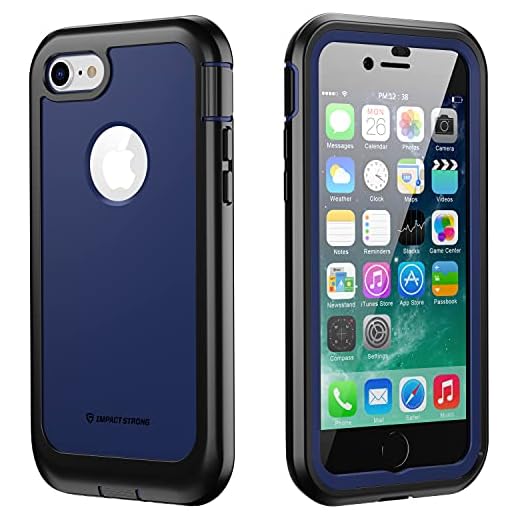 iPhone 7/8 Case, ImpactStrong Ultra Protective Case with Built-in Clear Screen Protector Full Body Cover for iPhone 7 2016 /iPhone 8 2017 (Navy Blue)