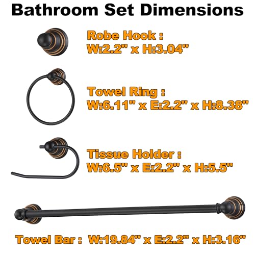 Image of Oil Rubbed Bronze 3-Light Bathroom Vanity Light and Accessories Kit, 5-Piece All-in-One Bathroom Light Set Includes Oil Rubbed Bronze 3-Light Vanity Light,Robe Hook,Tissue Holder,Towel Bar,Towel Ring