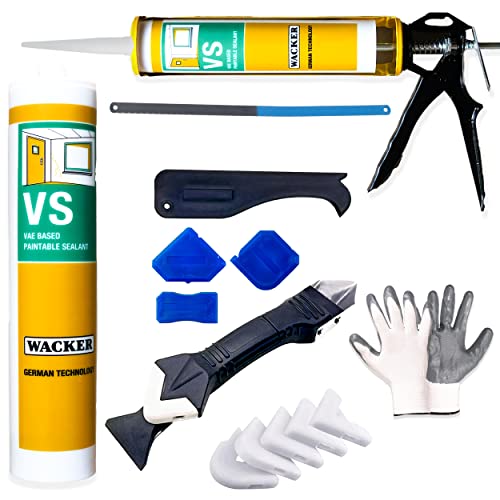 Image of Buildingshop.in Wacker Silicon Sealant Waterproof White (10.1 oz Tube) For Waterproofing Windows, Aquarium, Tiles, Kitchen Also For Bonding Gel Gun (Combo Pack)