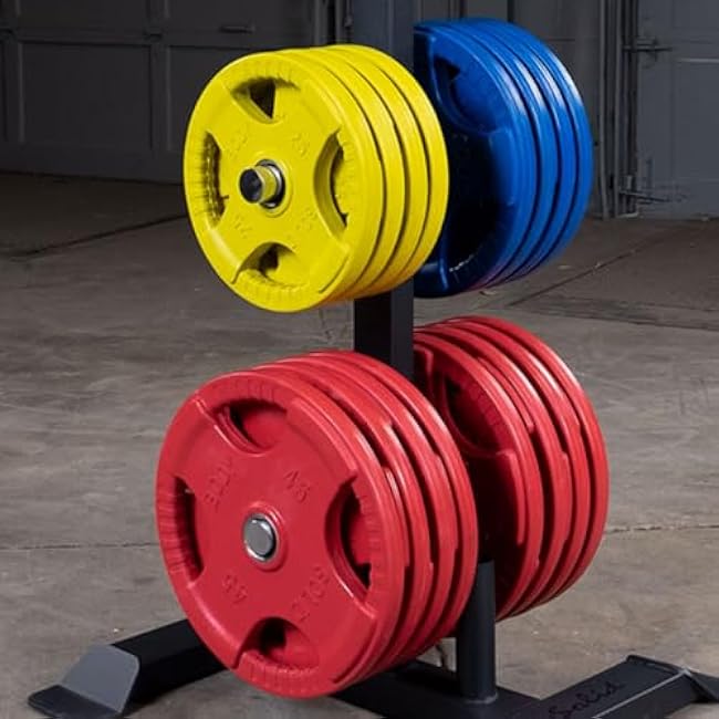 Body-Solid Quad Grip Design Rubber Plate - Olympic Weight Plates with Rubber Coating for Weight Lifting and Strength Training
