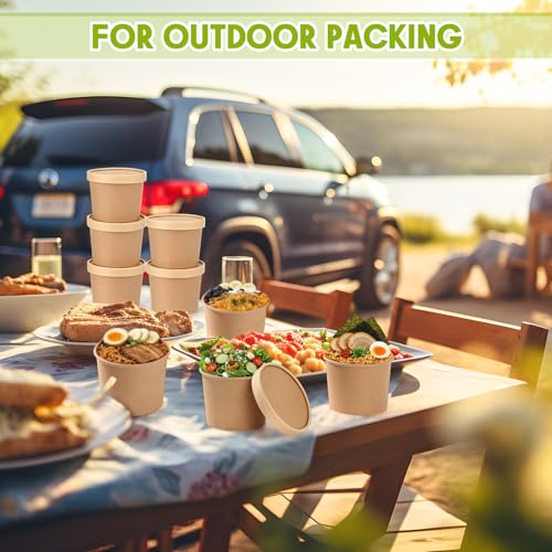 Image of Fulmoon 20 oz 100 Pack Paper Containers with Lids Soup Bowl Cup, Brown