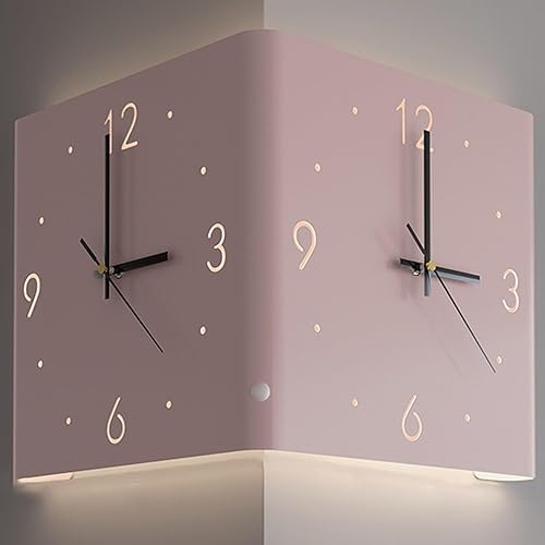 Reloj de pared Corne de doble cara, reloj de pared digital de esquina con escala numeral, funciona con pilas, reloj de pared silencioso con sensor