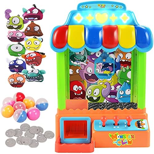 JOYIN 32Pcs Claw Machine Toys with Lights & Sounds, Mini Arcade Machine with 10 Plush Animal Characters and 8 Capsules, Electronic Claw Game Vending Grabber Machine for Kids Birthday Gift