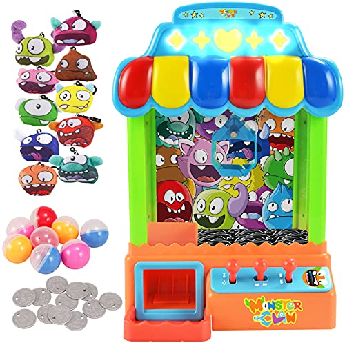 JOYIN Extra-Large Claw Machine Game Toy Candy Grabber Miniture Claw Machine & Prize Dispenser Vending Machine Toy Grabber Arcade Game with 10 Plush Animal Characters and 8 Capsules