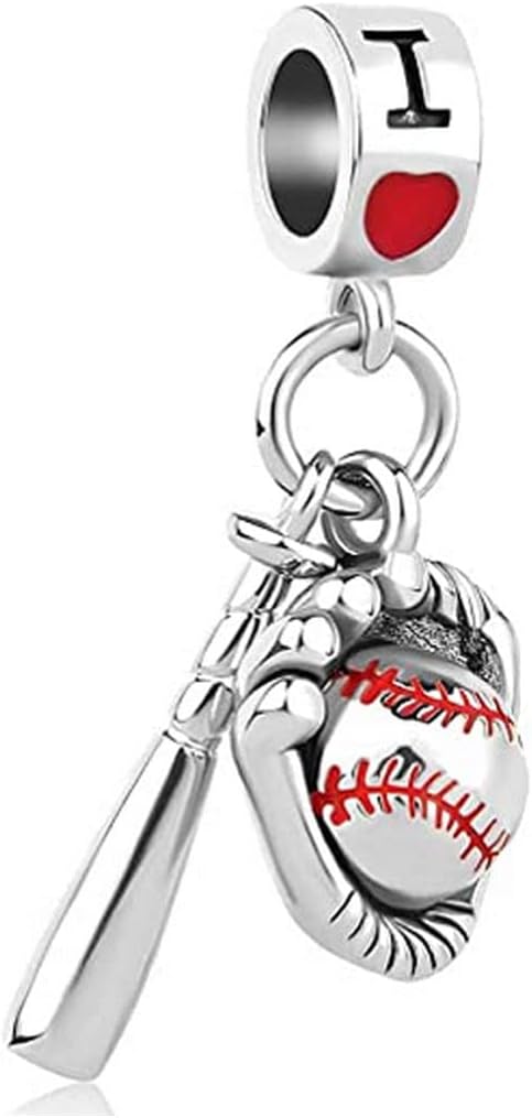 KunBead Love Baseball Bead Charms Compatible with Pandora Bracelets