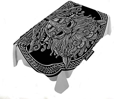 AOYEGO Norse Pdin with Wolf and Swords Table Cloths Rectangle Celtic Viking Warrior Black Ring Tablecloths Decoration 50X72 Inch Polyester for Outdoor Indoor Home Party Picnic