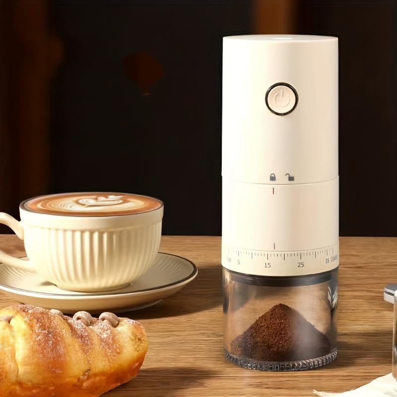 Image of STAR WORK Manual Coffee Grinder Portable Hand Crank Burr Mill with Adjustable Precision Grinding for Espresso, French Press & Pour Over & Travel-Friendly Design. (Automatic - Cream)