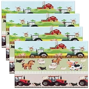 Farm Animal Placemats for Dining Table 18″x12″ Pack of 4 Farm Nursery Decor Indoor Outdoor Kitchen Dinner Party Decor Table Mats Cartoon Farm Equipment Trucks Washable Decoration Table Mats Placemat