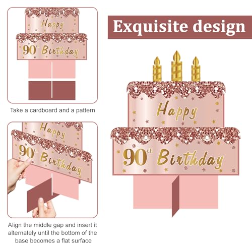 Image of Zirtorei 90th Birthday Decorations for Women, Pink Rose Gold The Year 1936 Happy 90th Birthday Table Honeycomb Centerpieces Party Supplies, 5pcs 90 Year Old Bday Table Toppers Decor