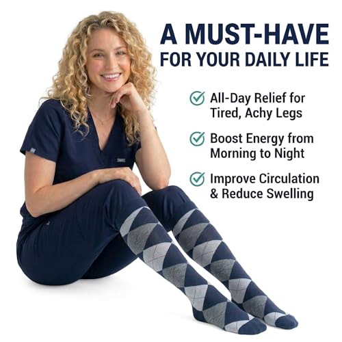 Image of Couver Women's Argyle Knee High Socks - Soft Acrylic Over the Calf Tube Style Socks for Casual Athletic - One Size